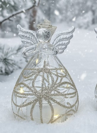 LED Gold Glitter Glass Angel ornament
