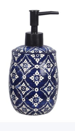 Blue and White Stoneware Lotion Daspenser