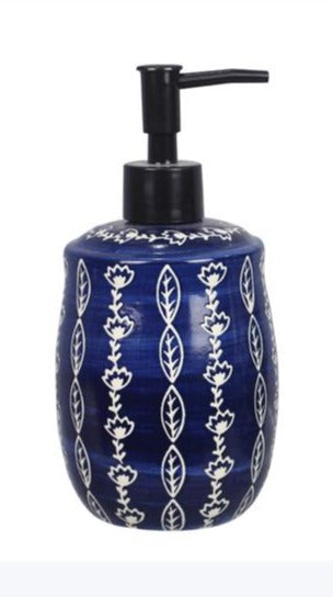 Blue and White Stoneware Lotion Daspenser