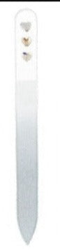 Glass Valentine's Nail File with 3 Rhinestone Hearts