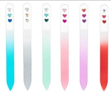Glass Valentine's Nail File with 3 Rhinestone Hearts