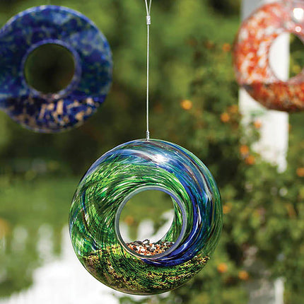 Glass circle Bird Feeder, swirl design