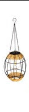 Metal & Rattan Hanging Solar Lantern