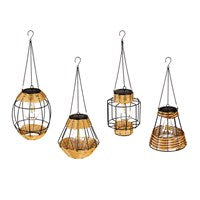 Metal & Rattan Hanging Solar Lantern