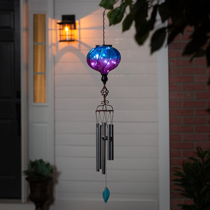 Twinkling Solar Hot Air Balloon Wind Chime, Purple & Blue