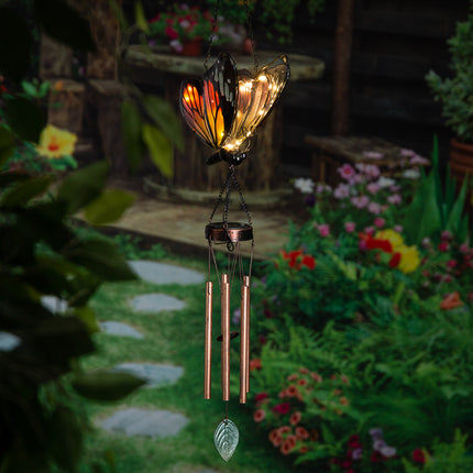 Solar Glass Monarch Butterfly Wind Chime