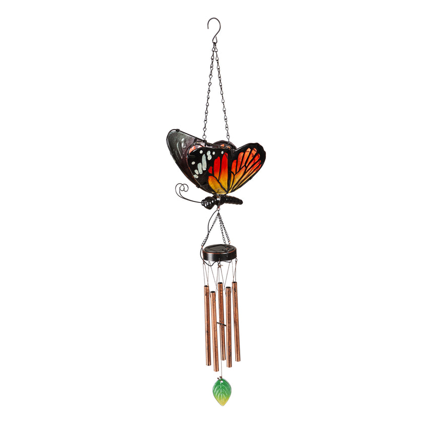 Solar Glass Monarch Butterfly Wind Chime