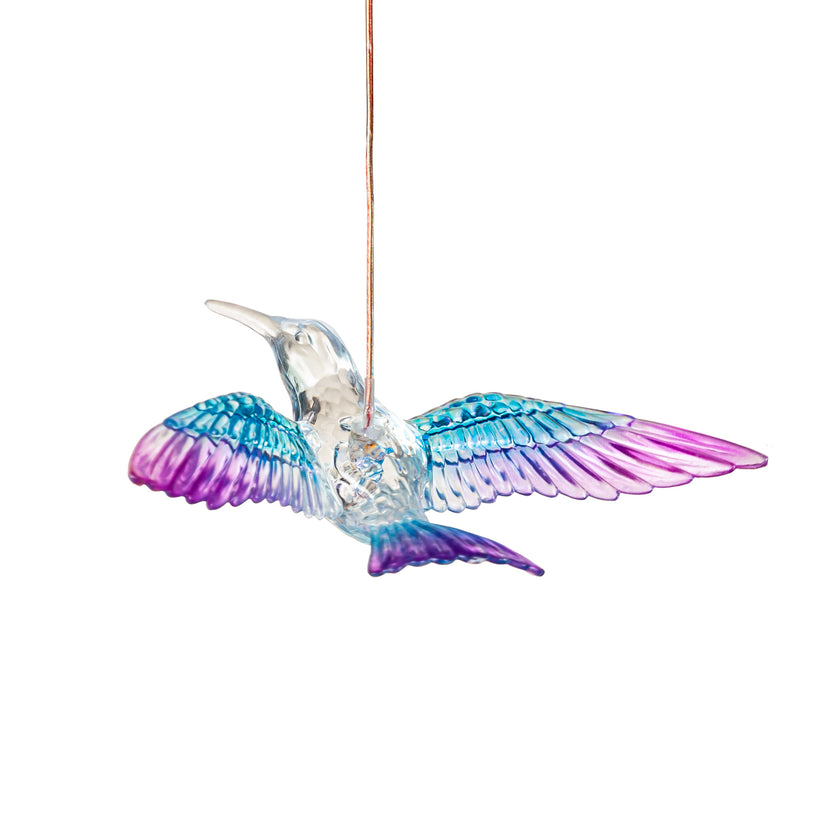 White Light Solar Mobile, Blue & Purple Hummingbird