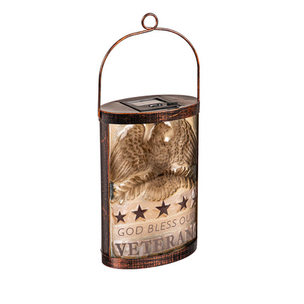 God Bless Our Veterans Solar Hand Painted Glass Lantern