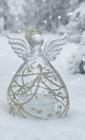 LED Gold Glitter Glass Angel ornament