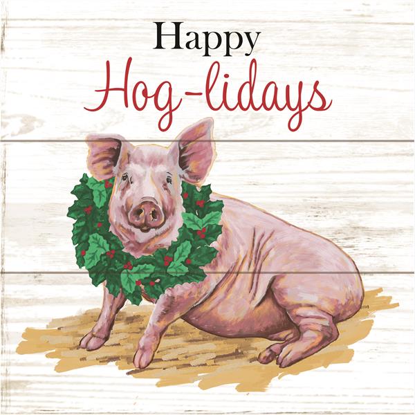 Happy Hog-lidays Christmas Pig Wodden Sign
