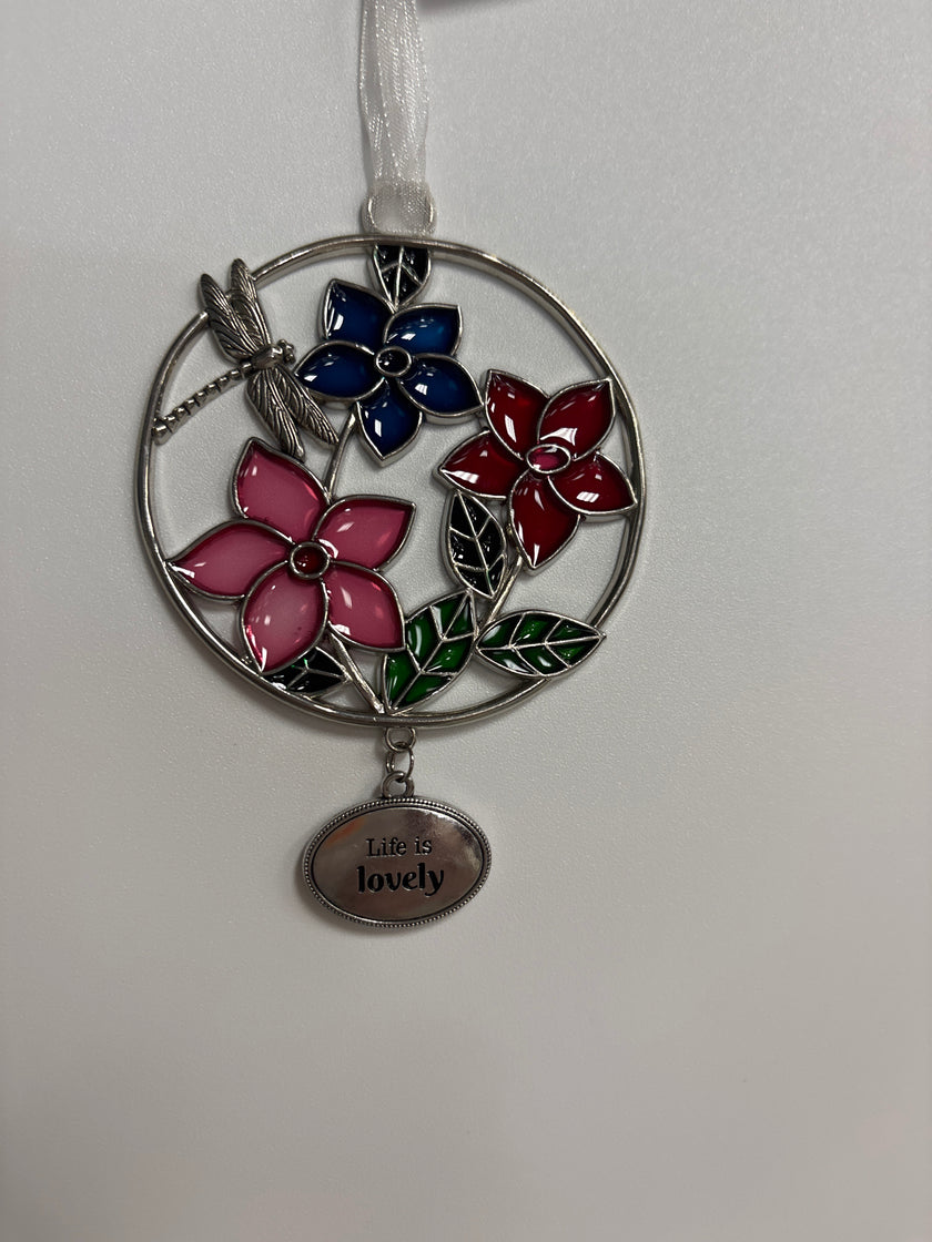 Floral stained glass keepsake ornaments