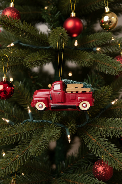Resin Retro Red Truck Ornament