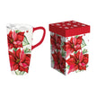 Poinsettia 17oz Ceramic on the Go Travel Cup w/Matching Box