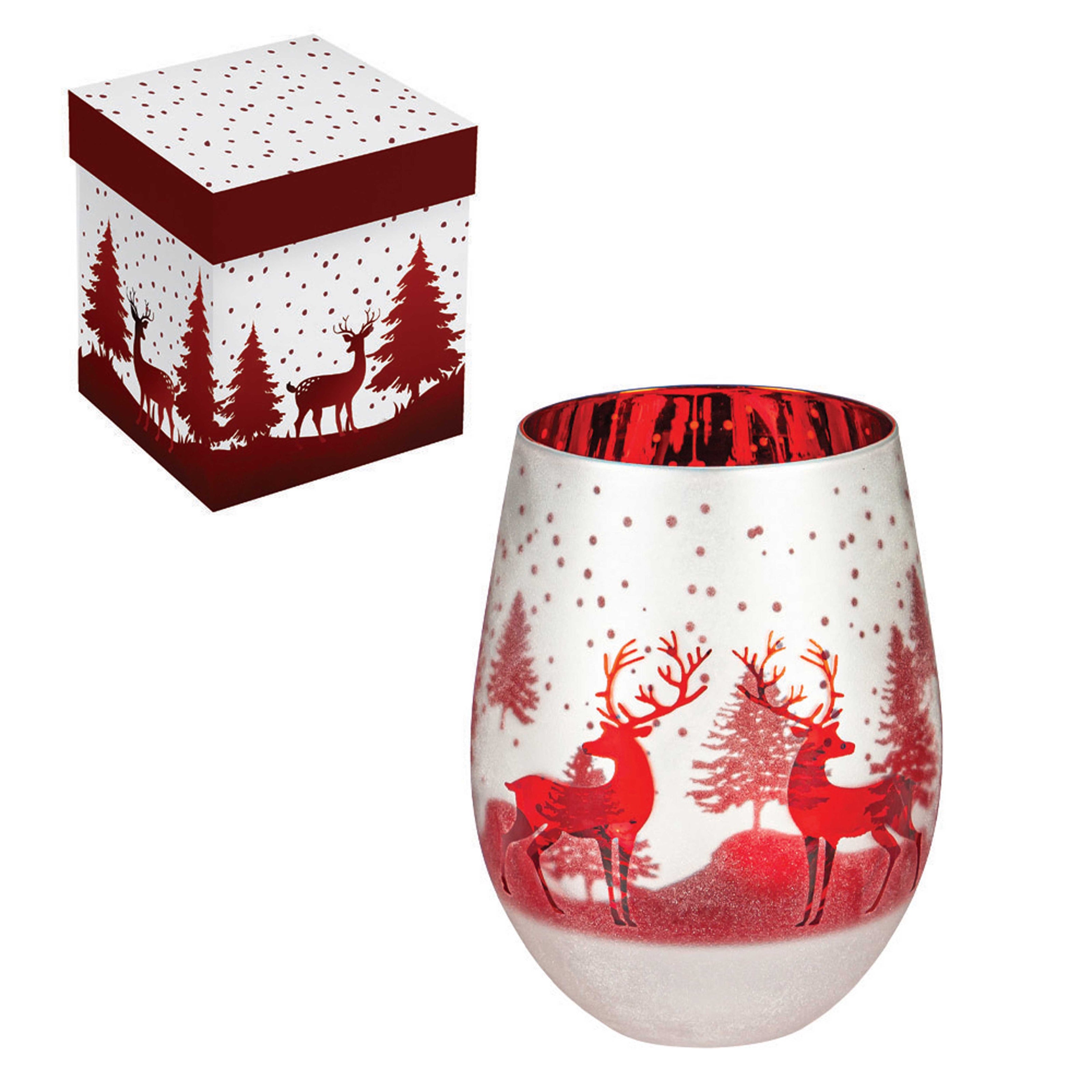 18oz Stemless Glass with Red Buck Ion Plating and Etched Decoration