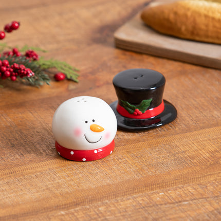 Ceramic Stacked Snowman Shaped Salt and Pepper Shaker Set