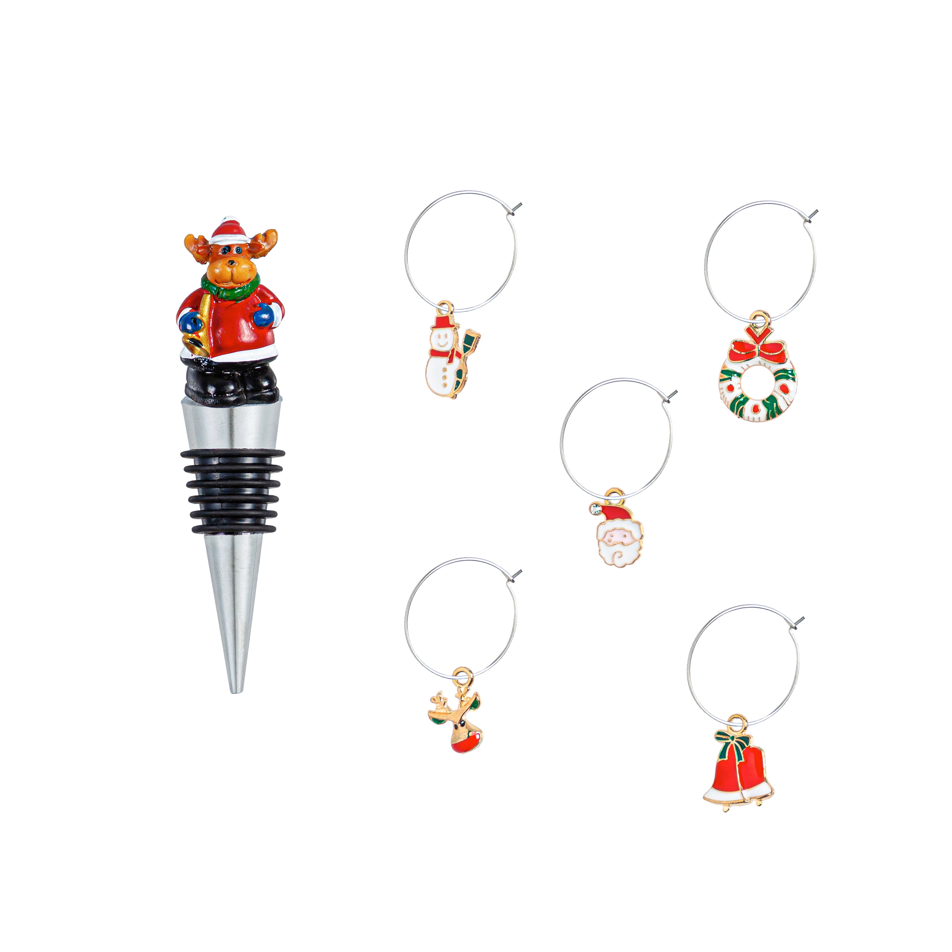 Wine Stopper & Charm Gift Set-6 Piece Set