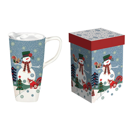 Snowman Print 17 oz Ceramic On the GoTravel Cup