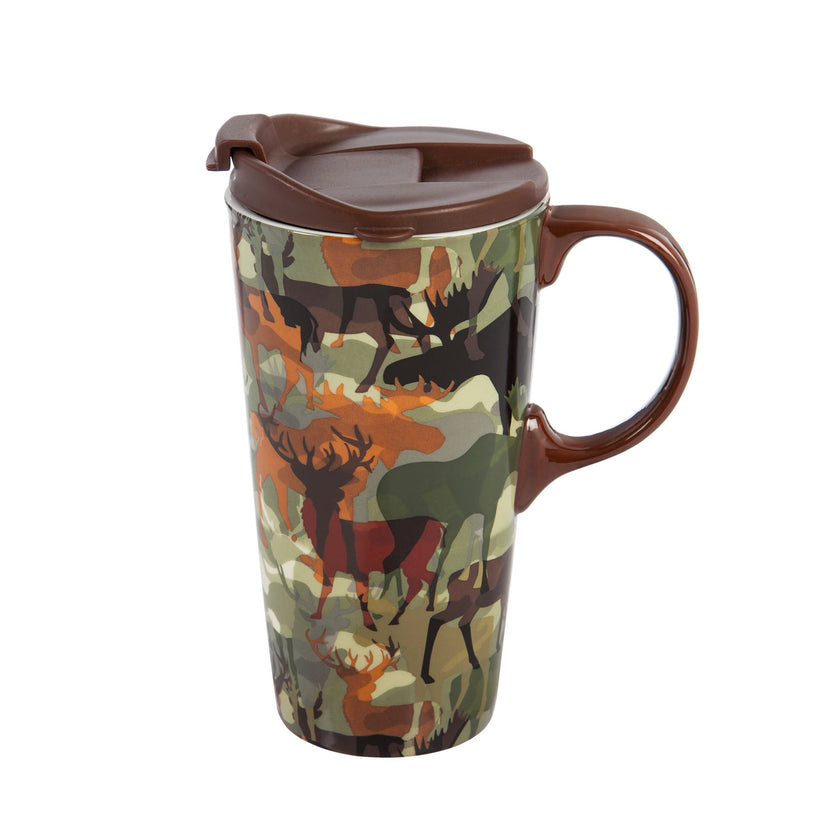 Woodland Camouflage 17 oz Ceramic Travel Cup w/matching box