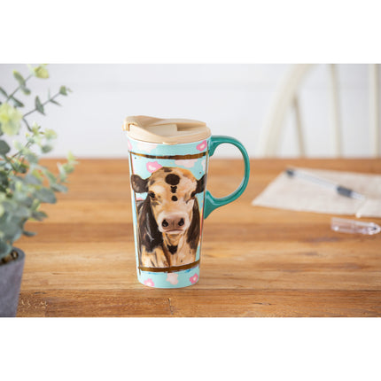 Myrtle The Cow Ceramic 17 oz Travel Cup w/Matching Gift Box