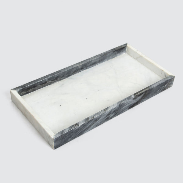 Rectangle Marble Tray, Gray and White