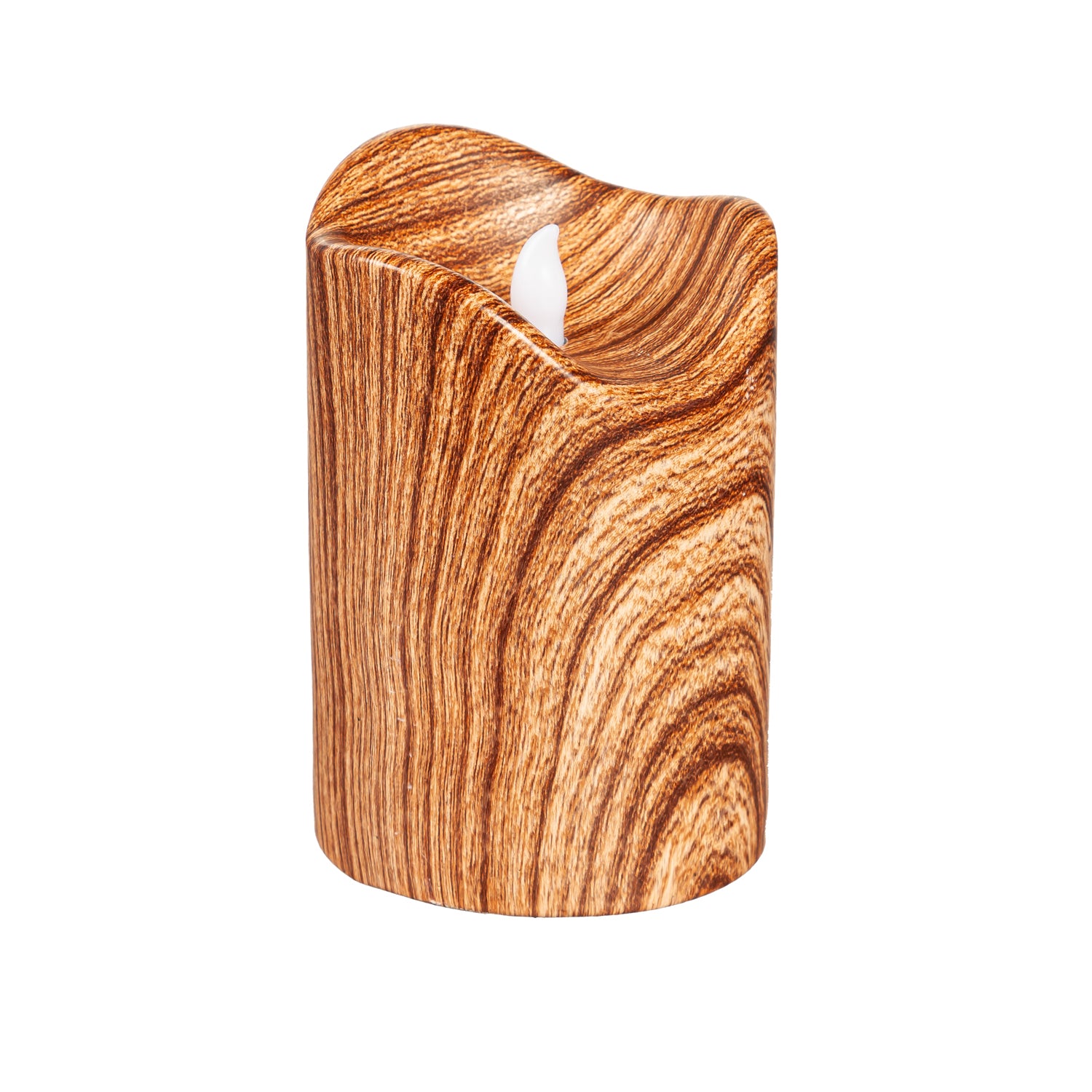 LED Round Cement Candle with Natural Wood Pattern, Set of 2