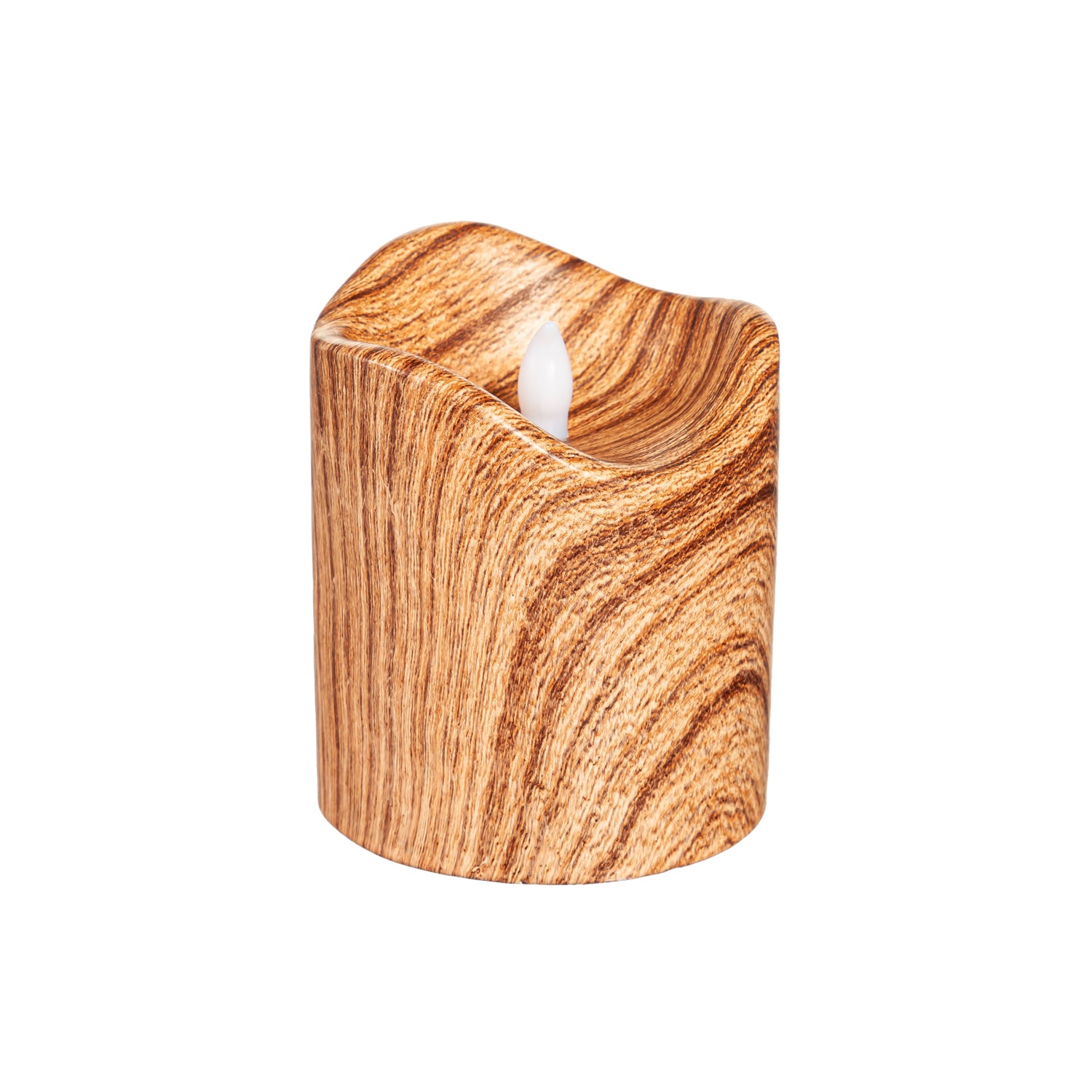 LED Round Cement Candle with Natural Wood Pattern, Set of 2