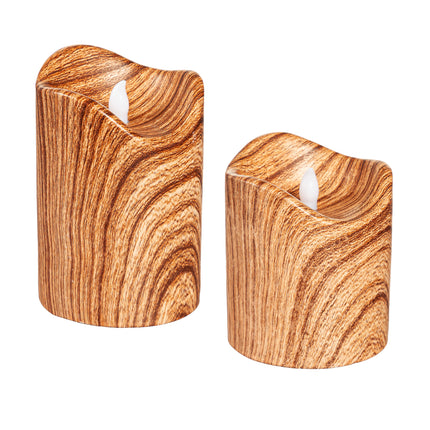 LED Round Cement Candle with Natural Wood Pattern, Set of 2