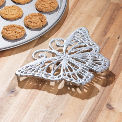 Metal Butterfly Trivet with Matte Silver Finish