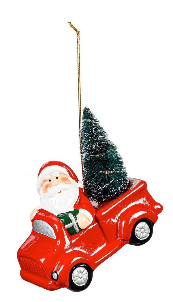 4.5" Ceramic Ornament Christmas Character in Transportation with LED Bottlebrush Tree