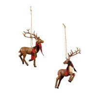 4.5" Resin Reindeer with Plaid Scarf Ornament