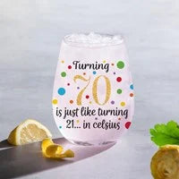 Turning 70 stemless wine glass