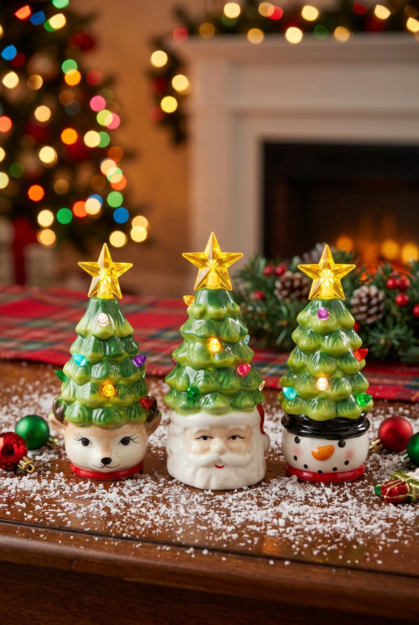 LED Ceramic Christmas Tree with holiday character base