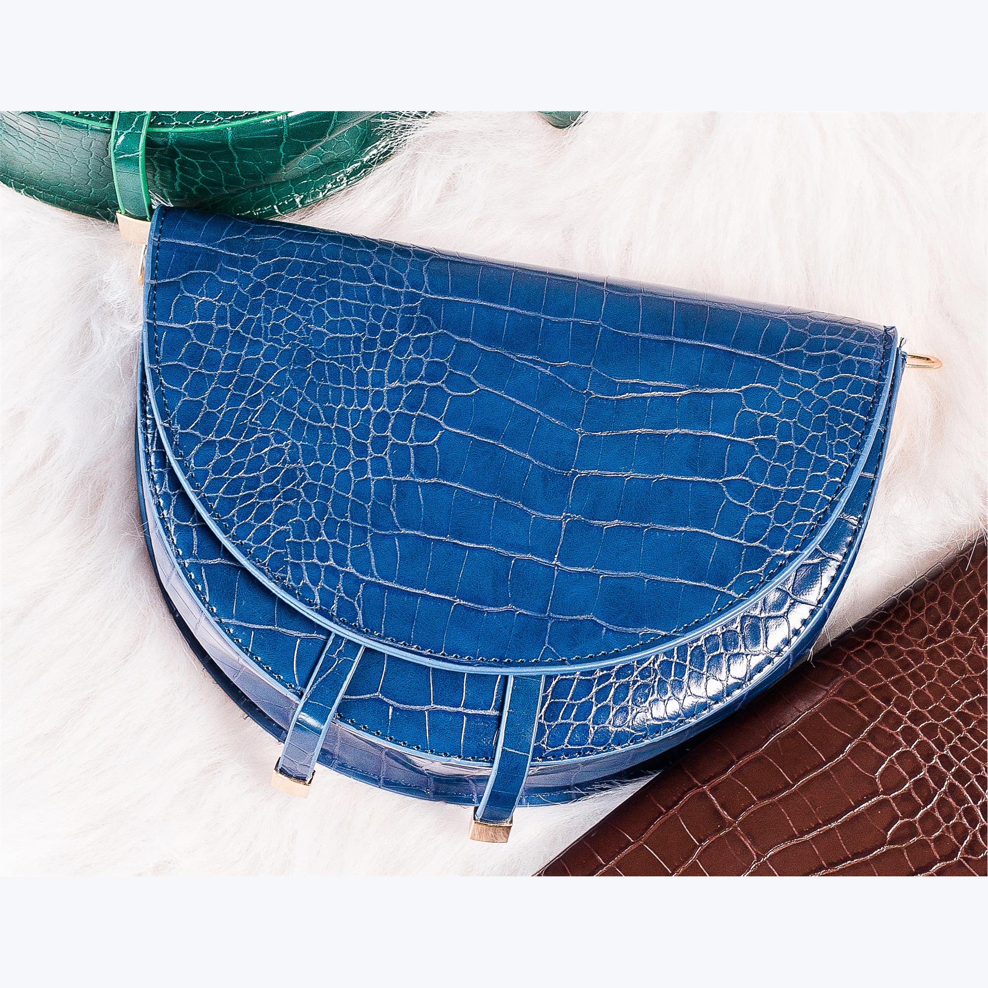Blue Crocodile Crossbody Saddle Bag