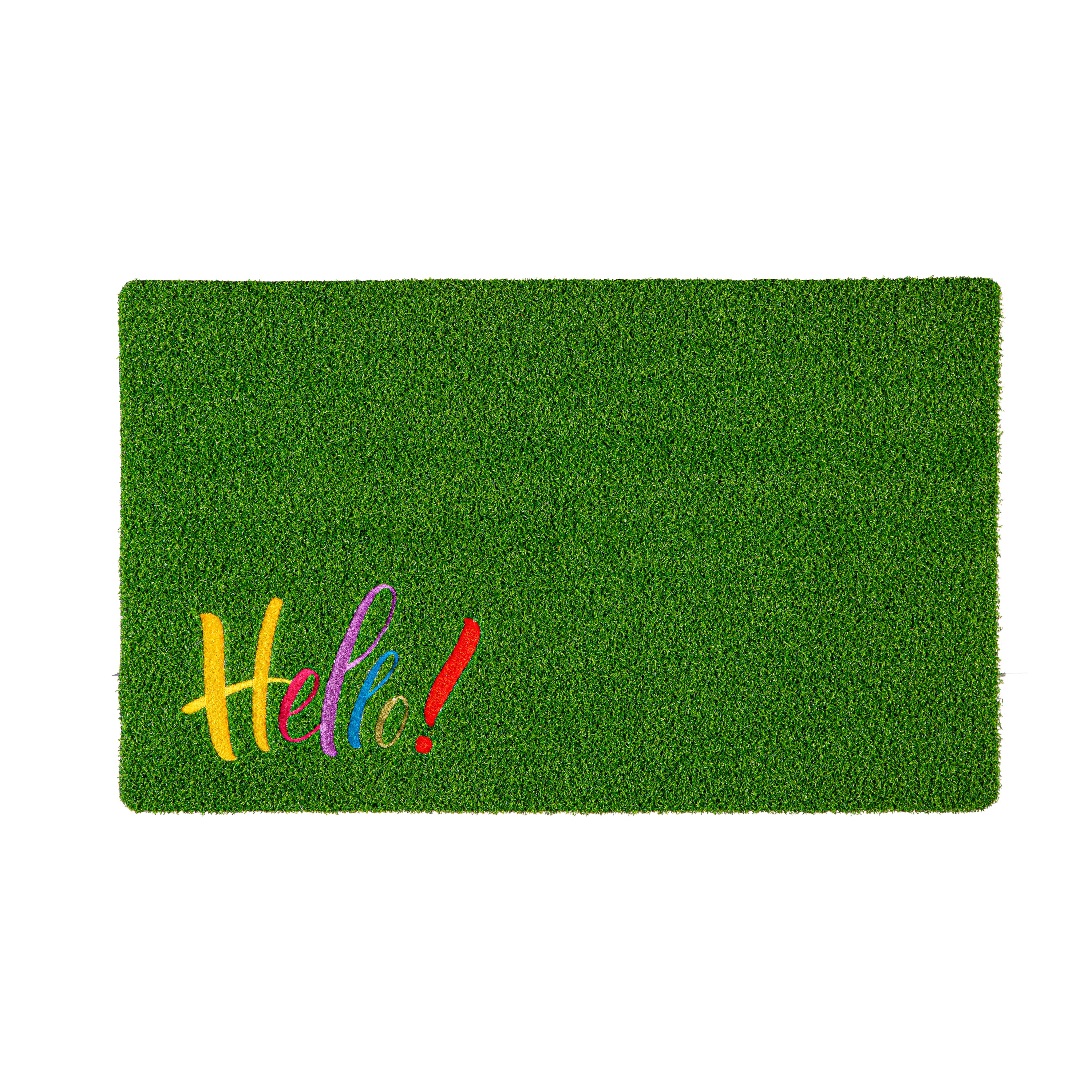 Hello Embroidered Grass Mat