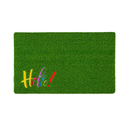 Hello Embroidered Grass Mat