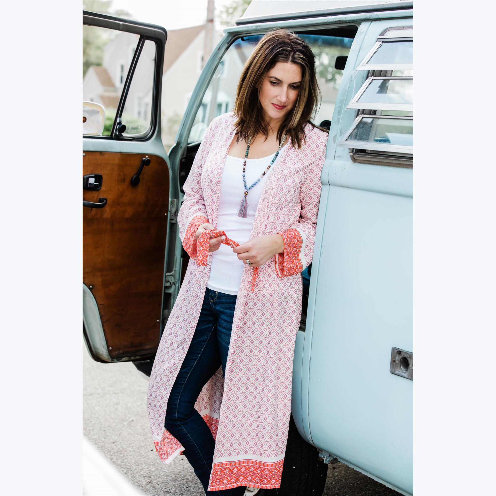 Boho White and Peach Duster