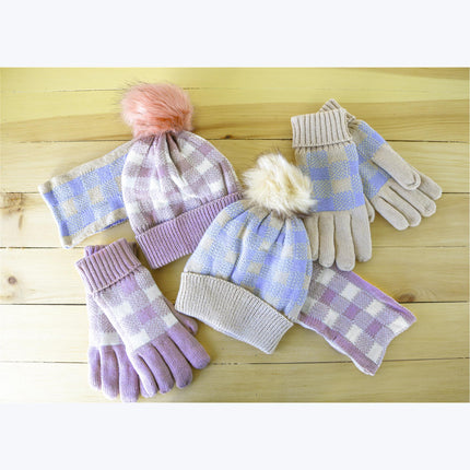 Buffalo Plaid Hat, Gloves, Ear Warmer 3 pc. set