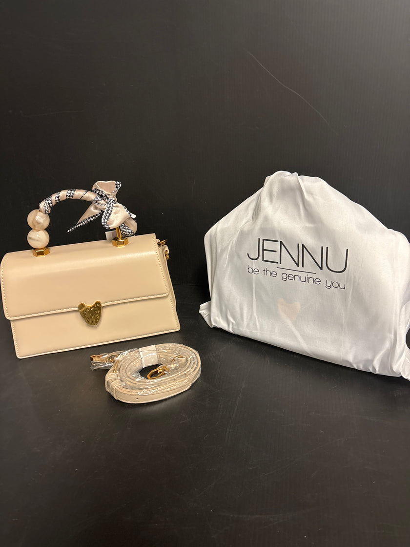 Light Beige Clutch with pearl and ribbon handle