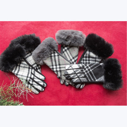 Plaid Gloves with Fur Cuff