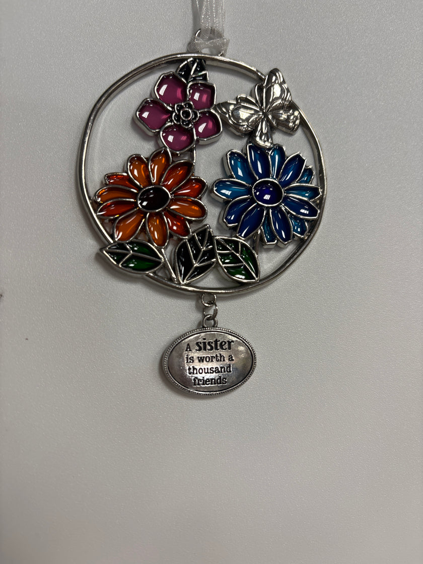 Floral stained glass keepsake ornaments