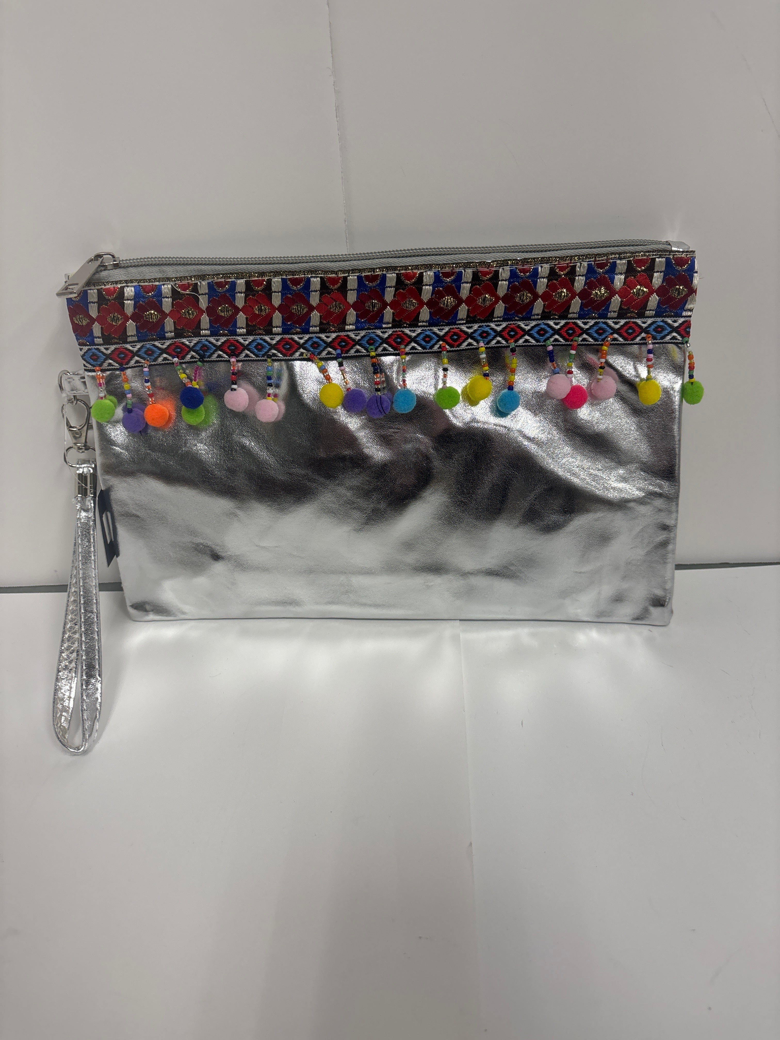 Metallic Clutch with colorful tassels