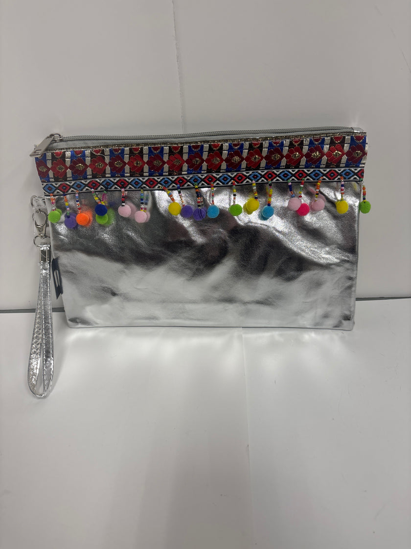 Metallic Clutch with colorful tassels