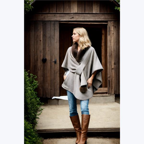 Faux Fur Collar Poncho