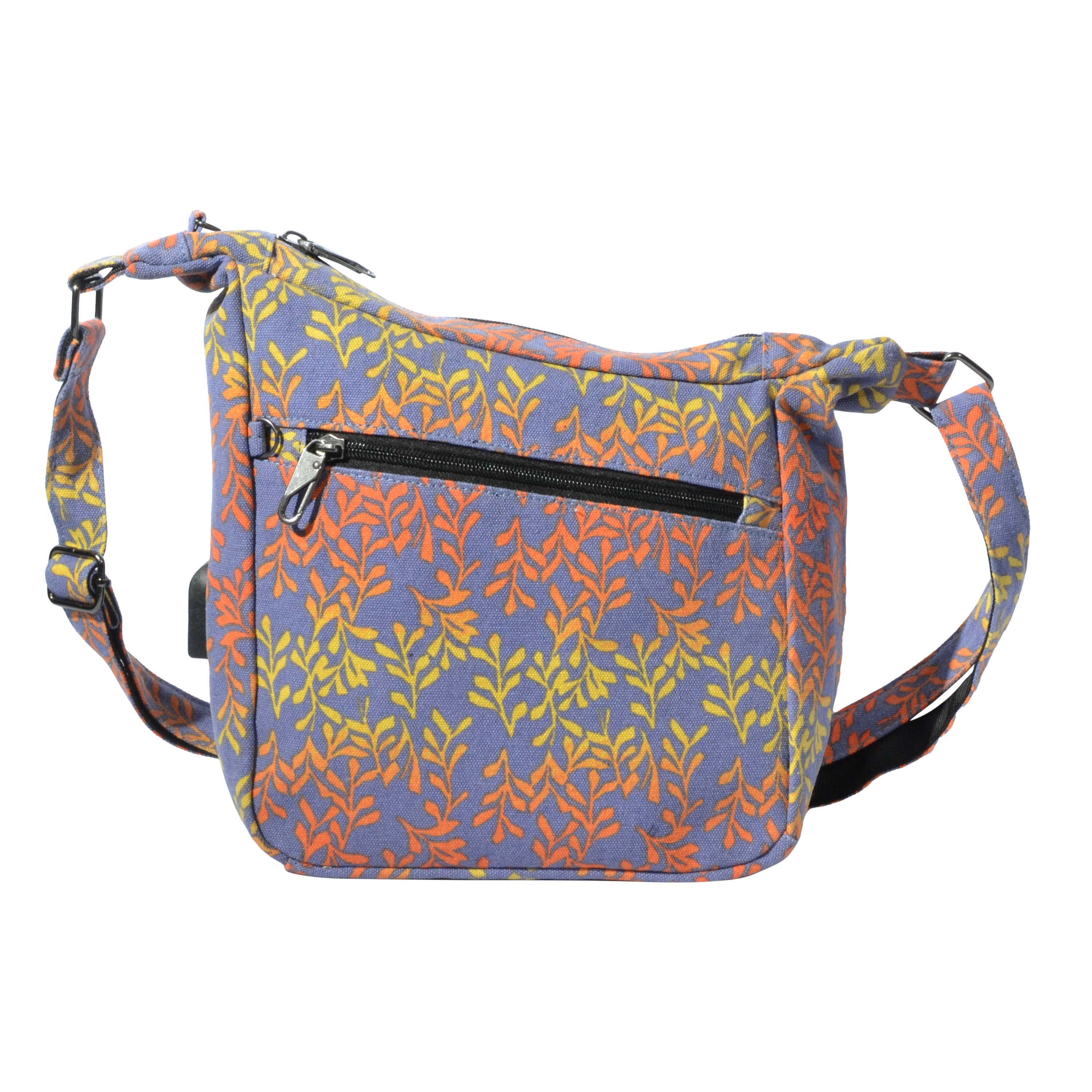 Nupouch Crossbody Antitheft Bag Navy Yellow Leaves