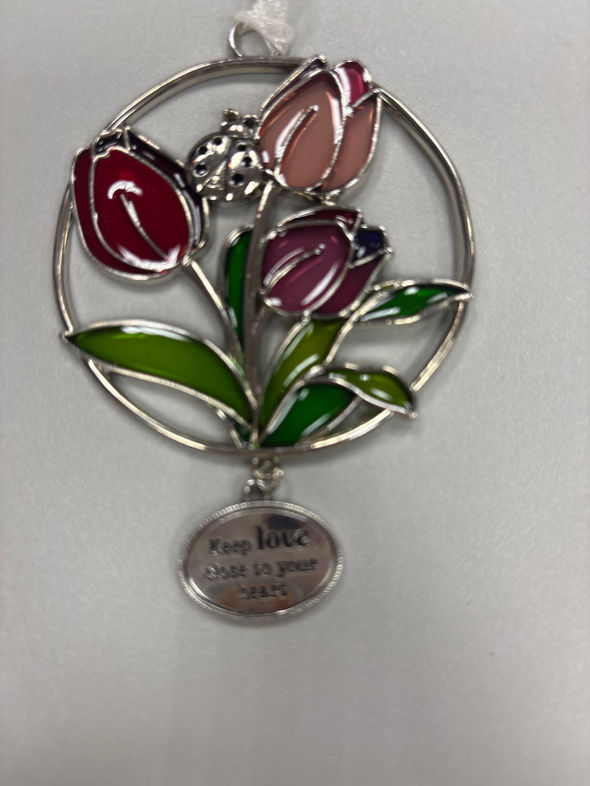 Floral stained glass keepsake ornaments