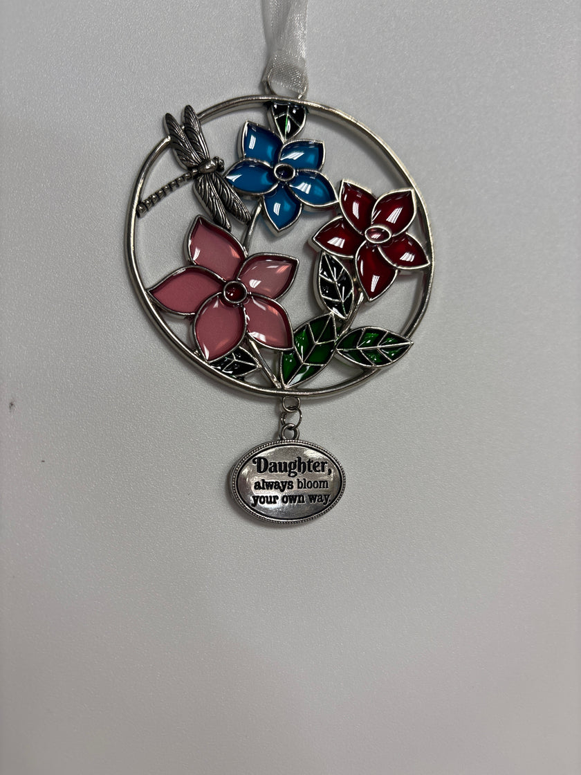 Floral stained glass keepsake ornaments