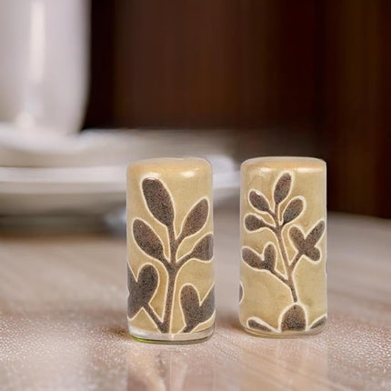 Stoneware Leaf Design salt and pepper shakers