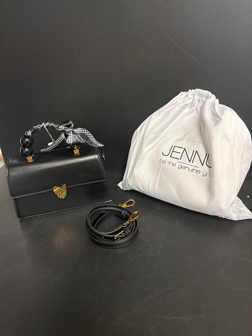 Black Vegan clutch with pear and ribbon handle