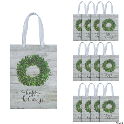 Christmas small white gift bag with wreath 6.5x9